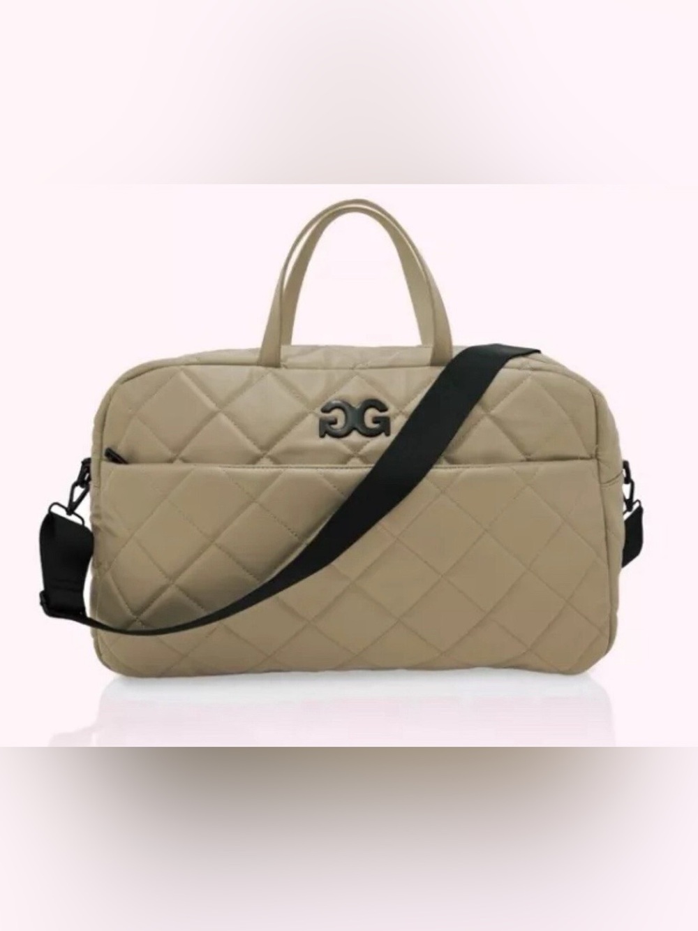 Gilda Paris Quilted Vegan Leather Weekender Travel Bag Beige Black OS